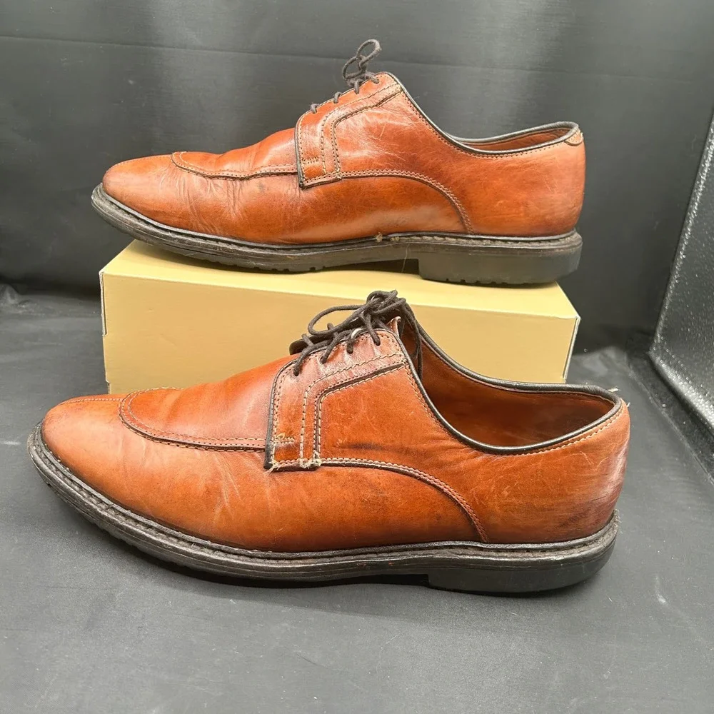 Allen Edmonds Malone Men 10 D Cognac Brown Leather Split Toe Derby Shoes‎ 8888